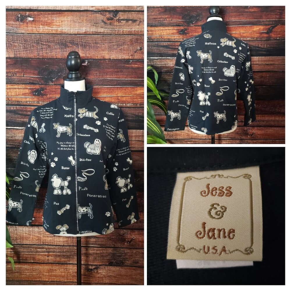 Jess & Jane Small Dog Town Jacket Full Zip Sweatshirt Black USA Made